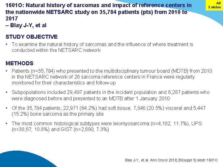 1601 O: Natural history of sarcomas and impact of reference centers in the nationwide