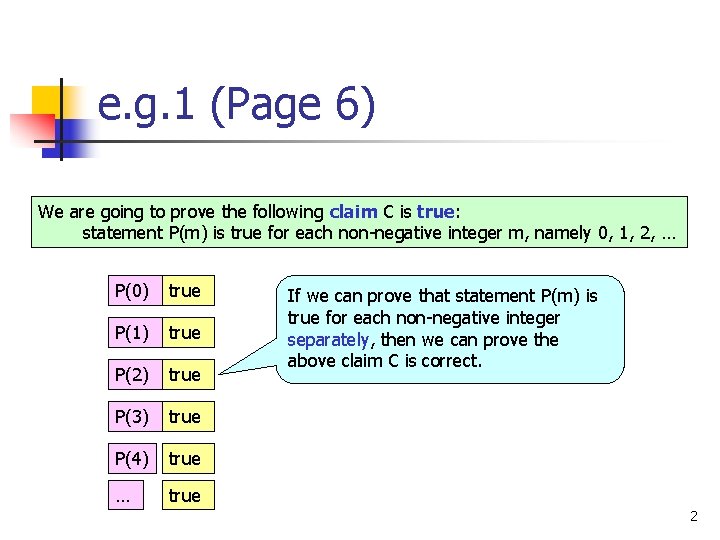 e. g. 1 (Page 6) We are going to prove the following claim C