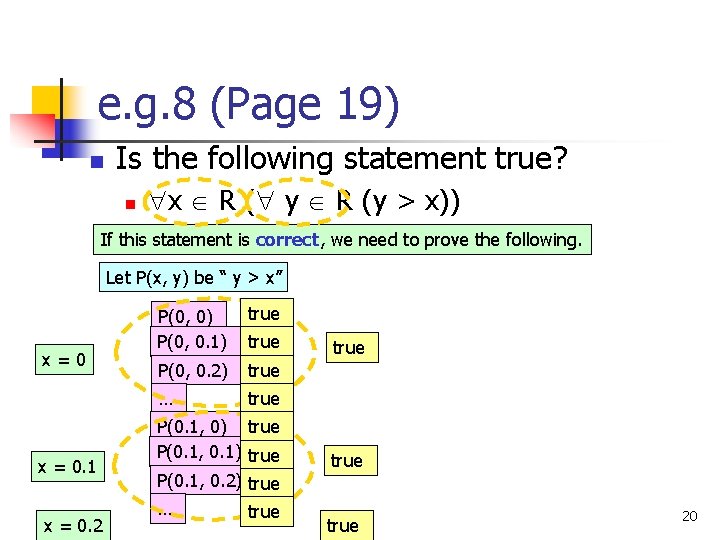 e. g. 8 (Page 19) n Is the following statement true? n x R