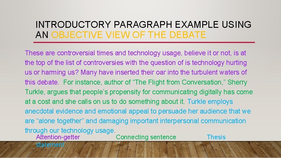 INTRODUCTORY PARAGRAPH EXAMPLE USING AN OBJECTIVE VIEW OF THE DEBATE These are controversial times