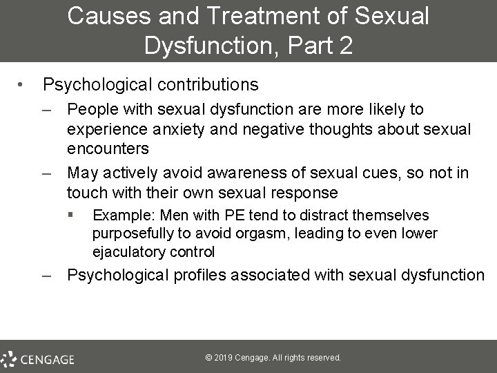 Causes and Treatment of Sexual Dysfunction, Part 2 • Psychological contributions – People with