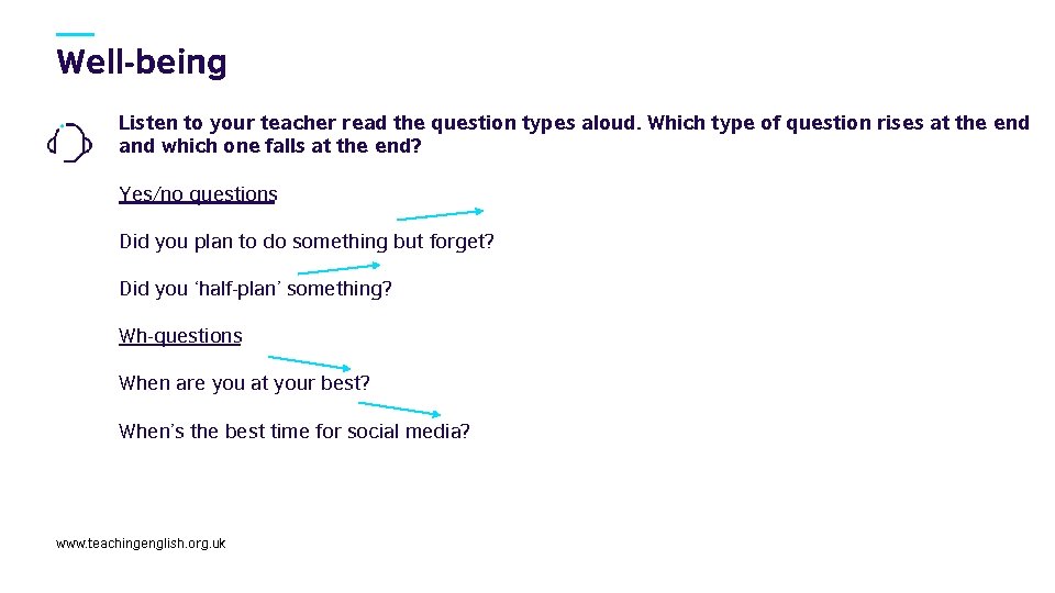 Well-being Listen to your teacher read the question types aloud. Which type of question