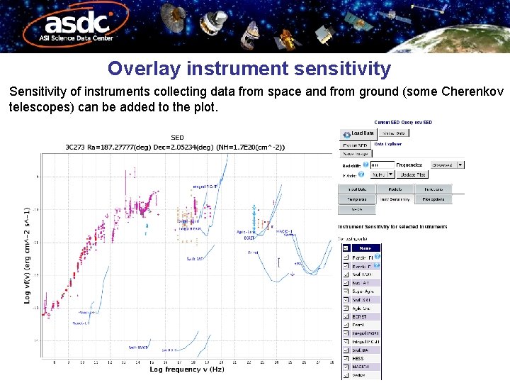 Overlay instrument sensitivity Sensitivity of instruments collecting data from space and from ground (some