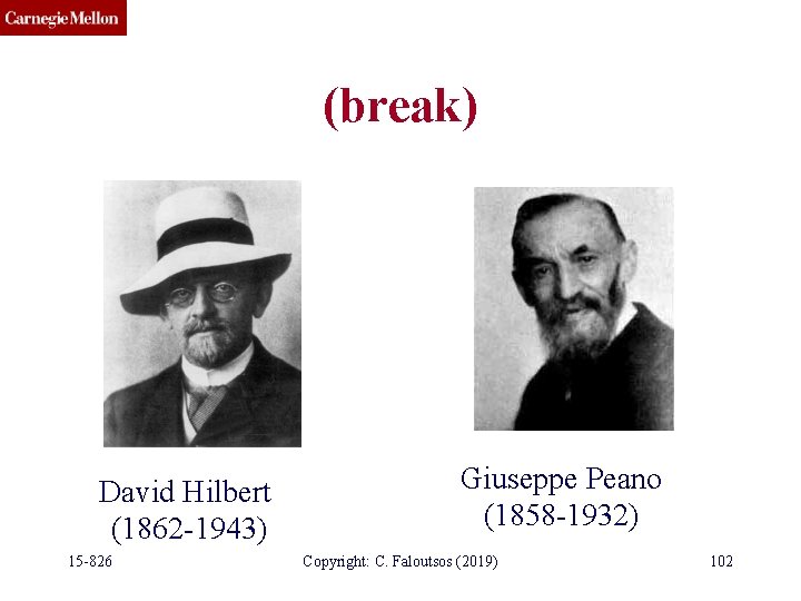 (break) David Hilbert (1862 -1943) 15 -826 Giuseppe Peano (1858 -1932) Copyright: C. Faloutsos