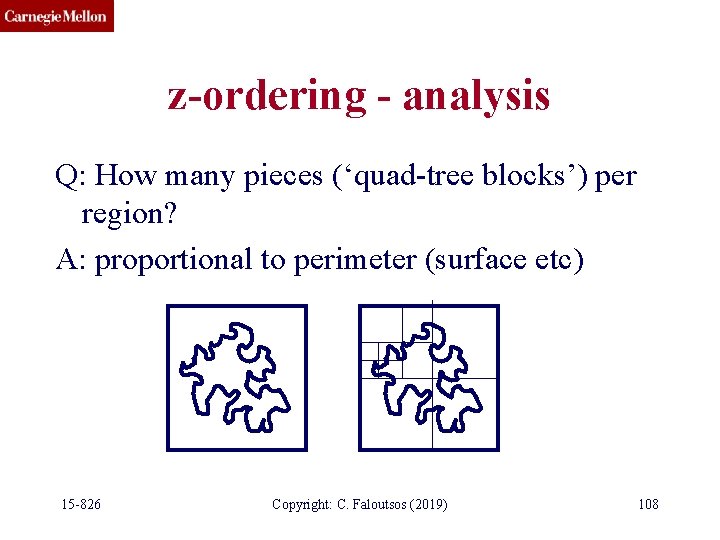 z-ordering - analysis Q: How many pieces (‘quad-tree blocks’) per region? A: proportional to