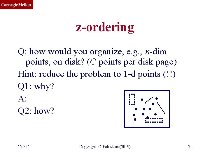 z-ordering Q: how would you organize, e. g. , n-dim points, on disk? (C