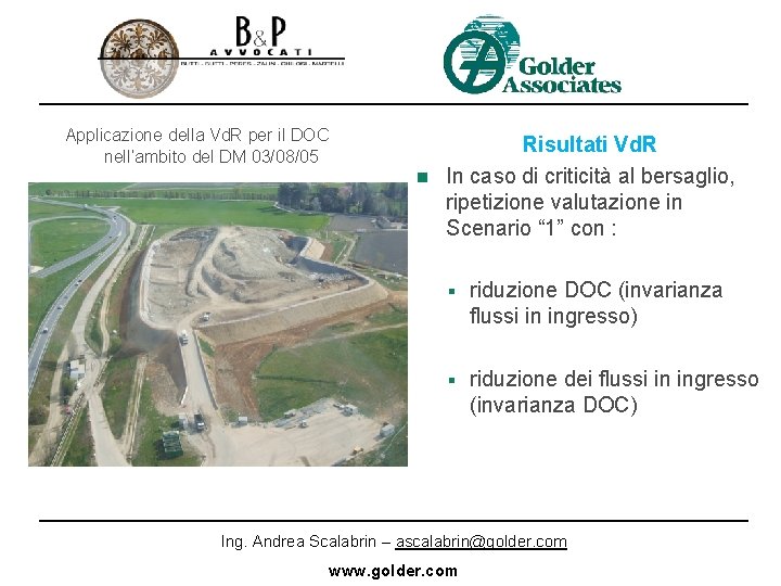 Applicazione della Vd. R per il DOC nell’ambito del DM 03/08/05 Risultati Vd. R