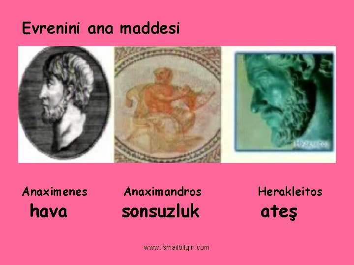 Evrenini ana maddesi Anaximenes hava Anaximandros sonsuzluk www. ismailbilgin. com Herakleitos ateş 