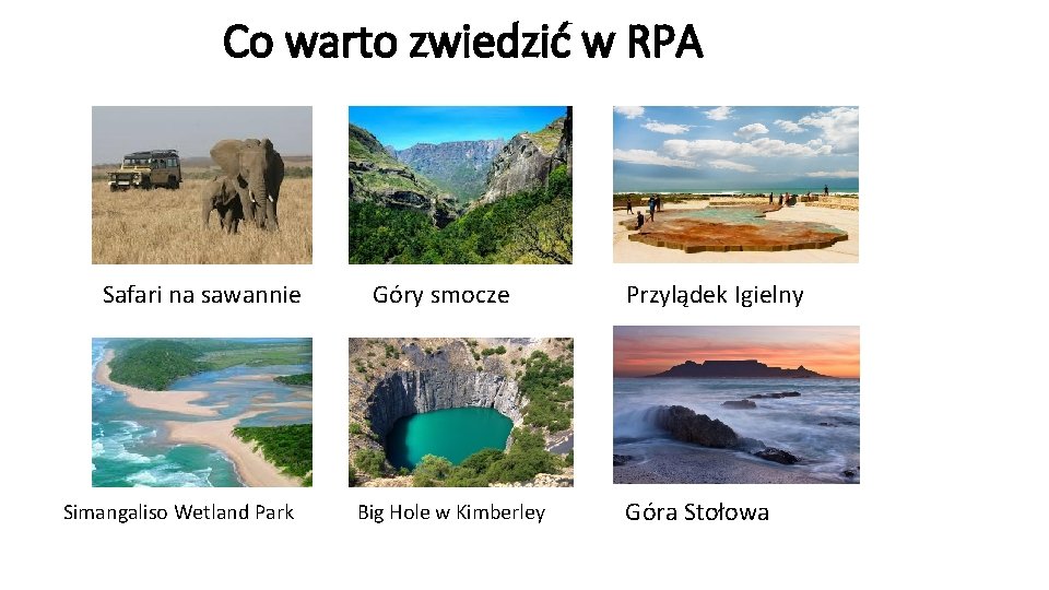 Co warto zwiedzić w RPA Safari na sawannie Simangaliso Wetland Park Góry smocze Big