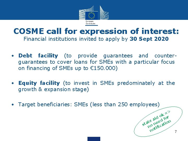 COSME call for expression of interest: Financial institutions invited to apply by 30 Sept