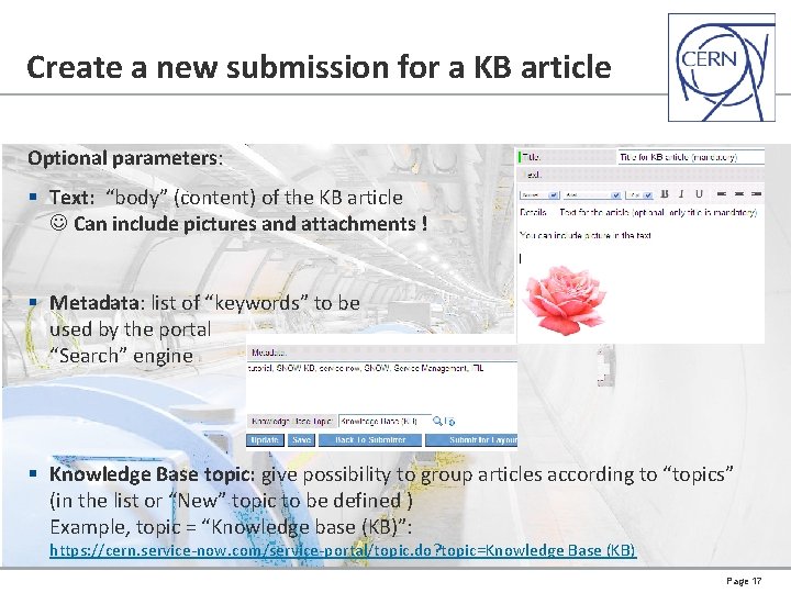Create a new submission for a KB article Optional parameters: § Text: “body” (content)