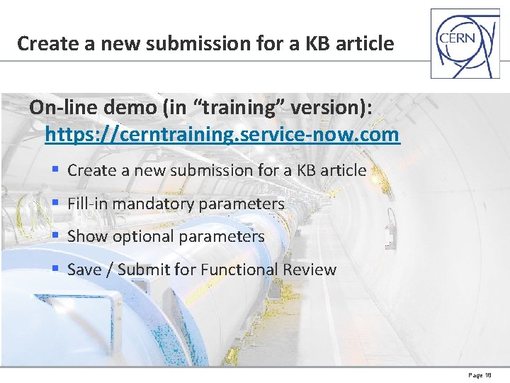 Create a new submission for a KB article On-line demo (in “training” version): https: