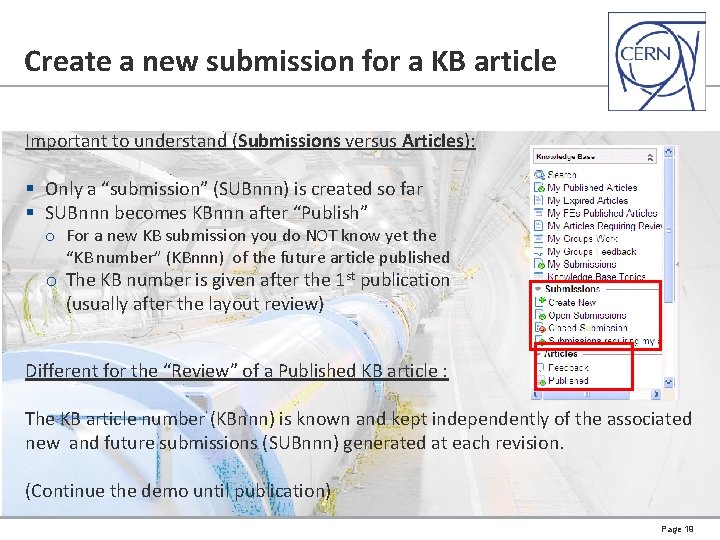Create a new submission for a KB article Important to understand (Submissions versus Articles):