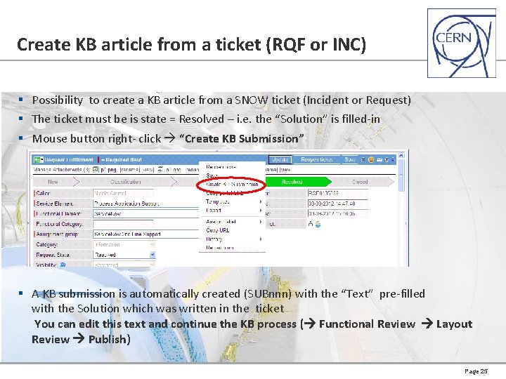 Create KB article from a ticket (RQF or INC) § Possibility to create a