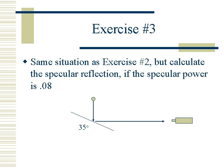 Exercise #3 w Same situation as Exercise #2, but calculate the specular reflection, if