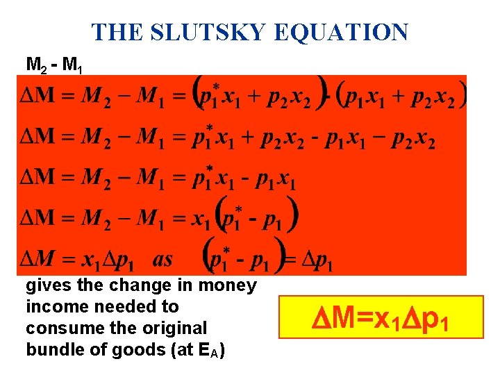 THE SLUTSKY EQUATION M 2 - M 1 gives the change in money income