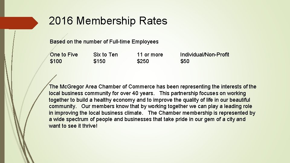 2016 Membership Rates Based on the number of Full-time Employees One to Five $100