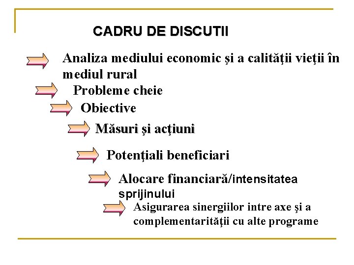 CADRU DE DISCUTII Analiza mediului economic şi a calităţii vieţii în mediul rural Probleme