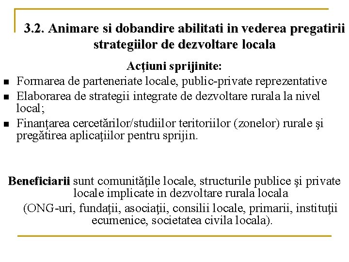 3. 2. Animare si dobandire abilitati in vederea pregatirii strategiilor de dezvoltare locala n