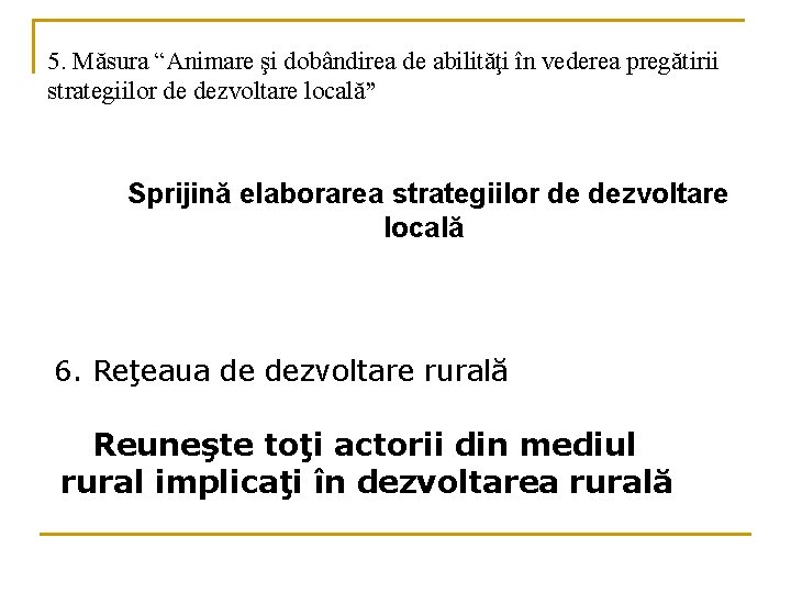 5. Măsura “Animare şi dobândirea de abilităţi în vederea pregătirii strategiilor de dezvoltare locală”