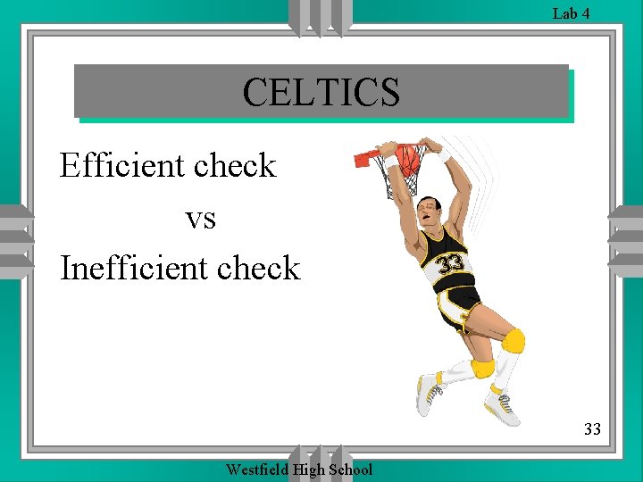 Lab 4 CELTICS Efficient check vs Inefficient check 33 Westfield High School Lab 4 CELTICS Efficient check vs Inefficient check 33 Westfield High School