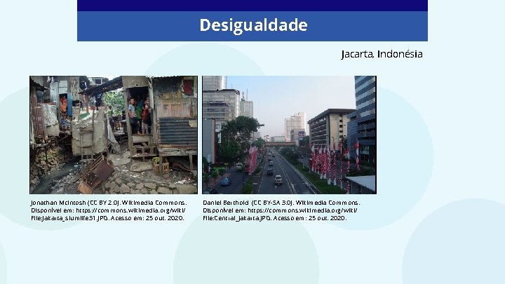 Desigualdade Jacarta, Indonésia Jonathan Mc. Intosh (CC BY 2. 0). Wikimedia Commons. Disponível em: