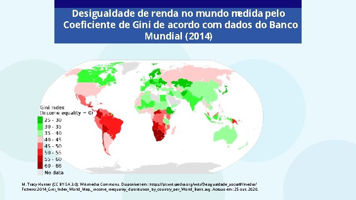 Desigualdade de renda no mundo medida pelo Coeficiente de Gini de acordo com dados