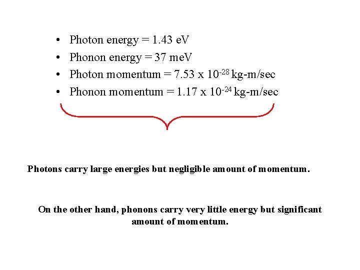  • • Photon energy = 1. 43 e. V Phonon energy = 37