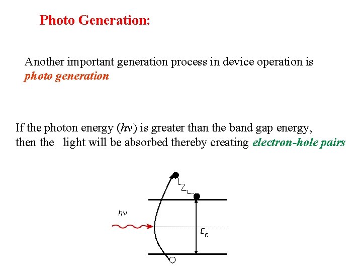 Photo Generation: Another important generation process in device operation is photo generation If the