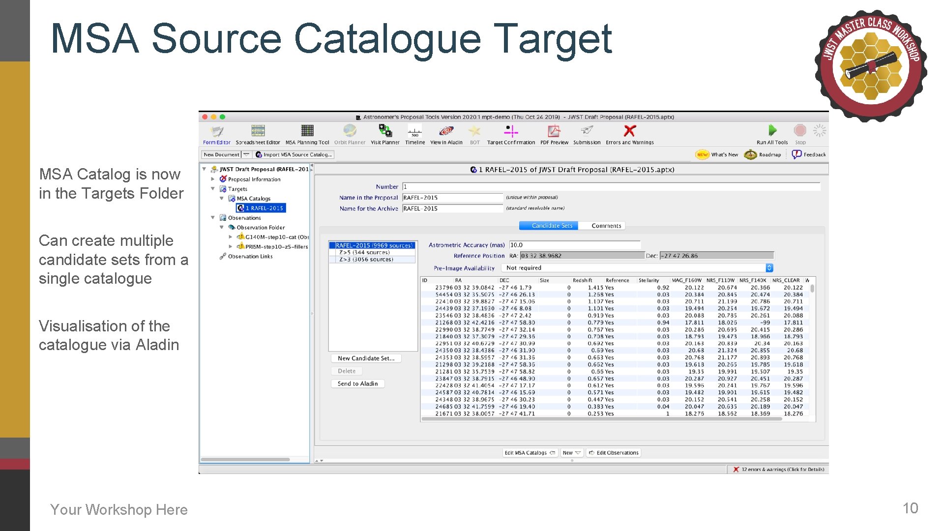 JWST Master Class Available proposal tools MPT