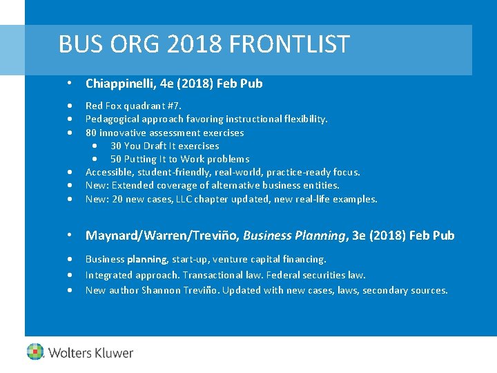 BUS ORG 2018 FRONTLIST • Chiappinelli, 4 e (2018) Feb Pub Red Fox quadrant