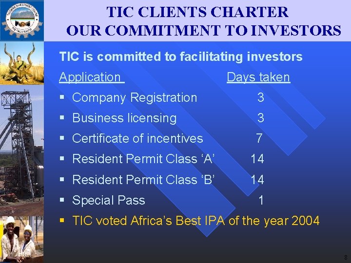 TIC CLIENTS CHARTER OUR COMMITMENT TO INVESTORS TIC is committed to facilitating investors Application