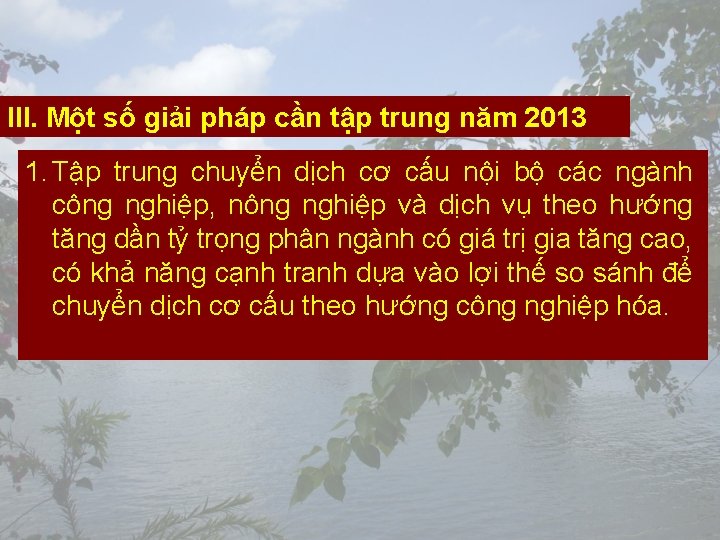 III. Một số giải pháp cần tập trung năm 2013 1. Tập trung chuyển