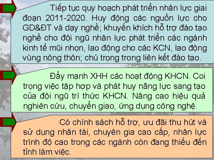 Tiếp tục quy hoạch phát triển nhân lực giai đoạn 2011 -2020. Huy động