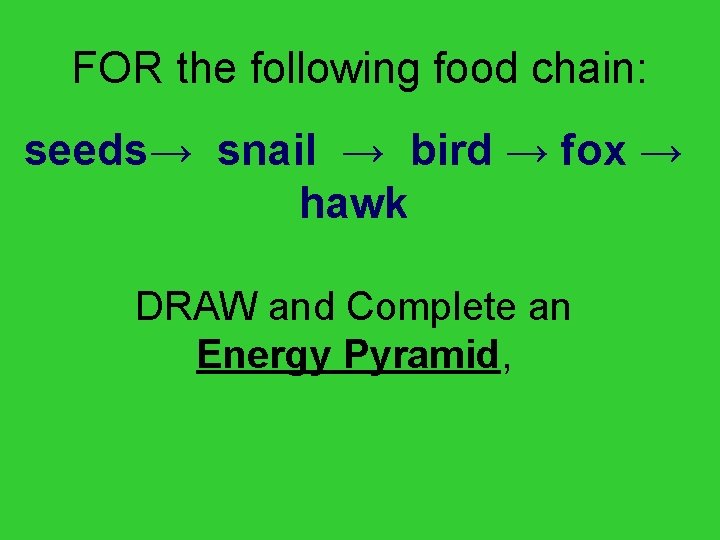 FOR the following food chain: seeds→ snail → bird → fox → hawk DRAW