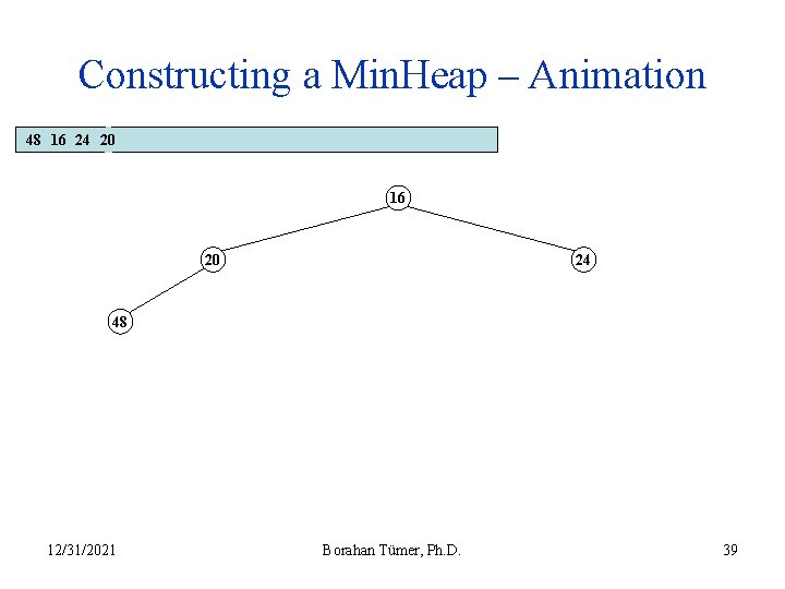 Constructing a Min. Heap – Animation 48 16 24 20 16 20 24 48