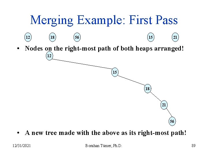 Merging Example: First Pass 12 18 15 56 21 • Nodes on the right-most