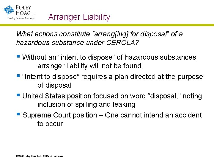 Arranger Liability What actions constitute “arrang[ing] for disposal” of a hazardous substance under CERCLA?