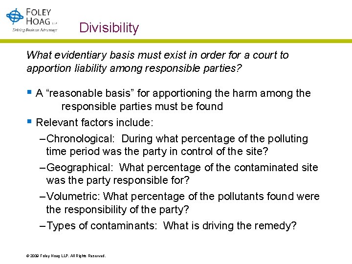 Divisibility What evidentiary basis must exist in order for a court to apportion liability