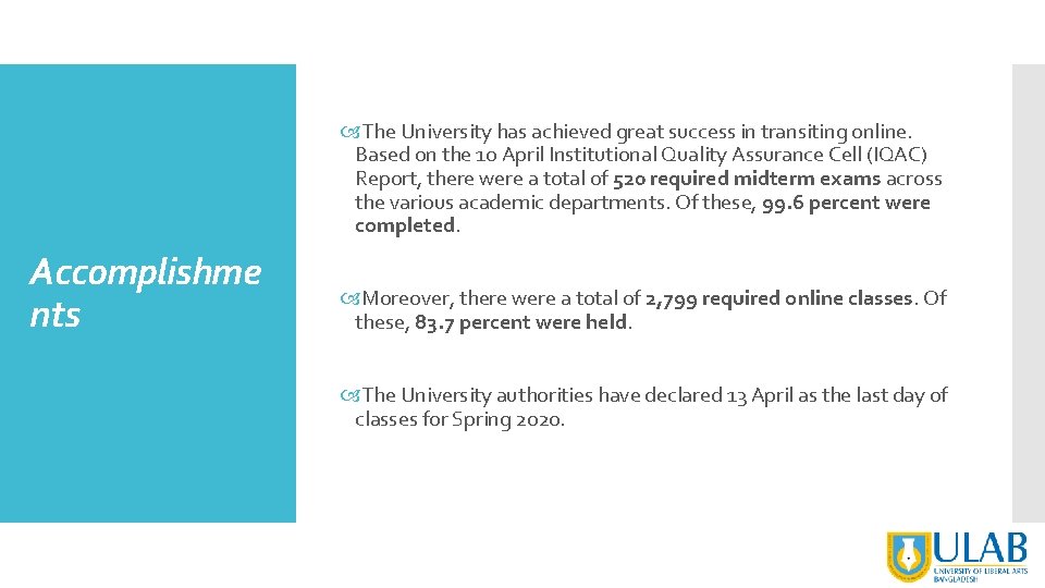  The University has achieved great success in transiting online. Based on the 10