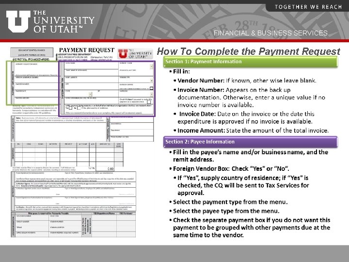 FINANCIAL & BUSINESS SERVICES How To Complete the Payment Request 