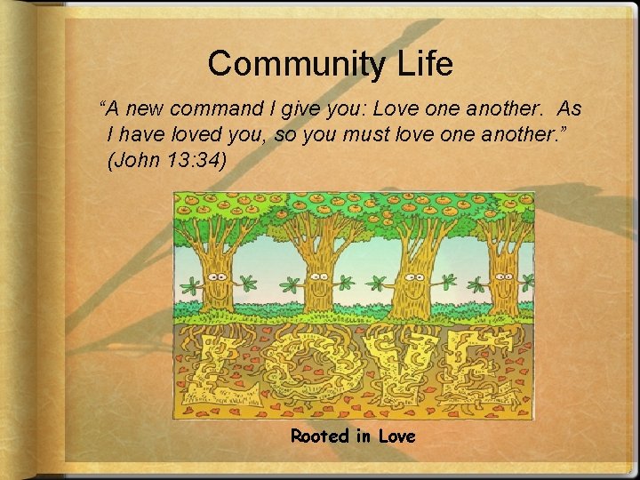 Community Life “A new command I give you: Love one another. As I have