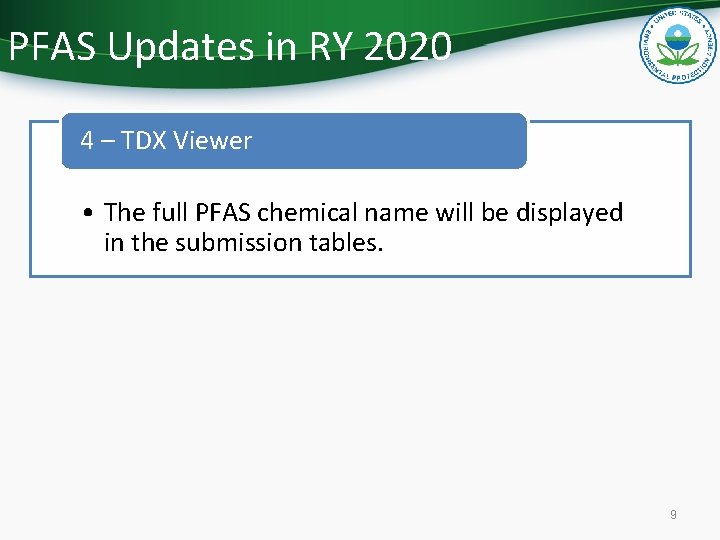 PFAS Updates in RY 2020 4 – TDX Viewer • The full PFAS chemical