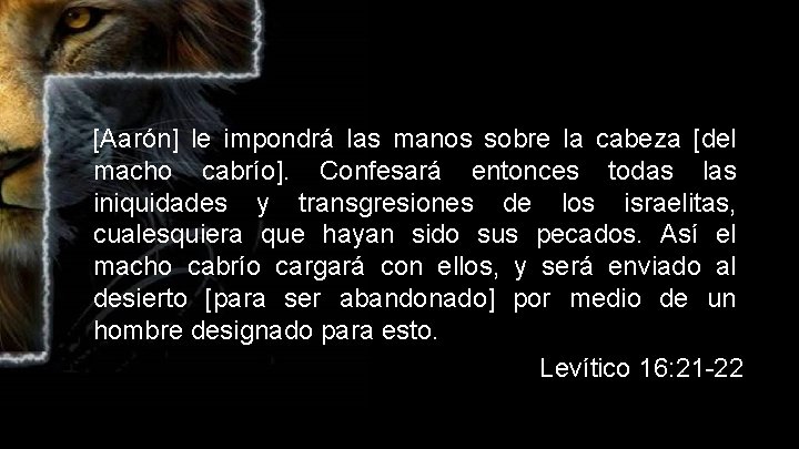 [Aarón] le impondrá las manos sobre la cabeza [del macho cabrío]. Confesará entonces todas