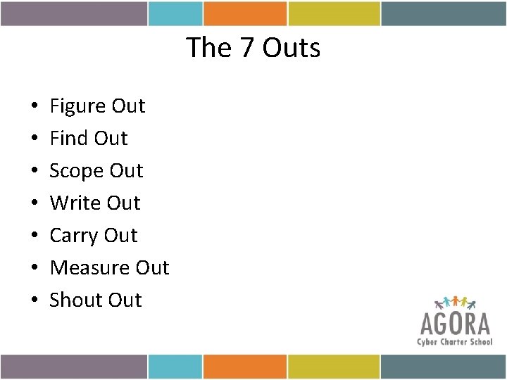 The 7 Outs • • Figure Out Find Out Scope Out Write Out Carry