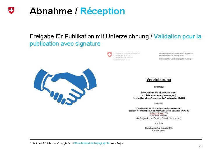 Abnahme / Réception Freigabe für Publikation mit Unterzeichnung / Validation pour la publication avec