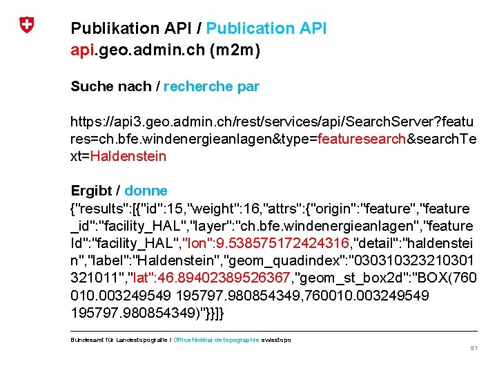 Publikation API / Publication API api. geo. admin. ch (m 2 m) Suche nach
