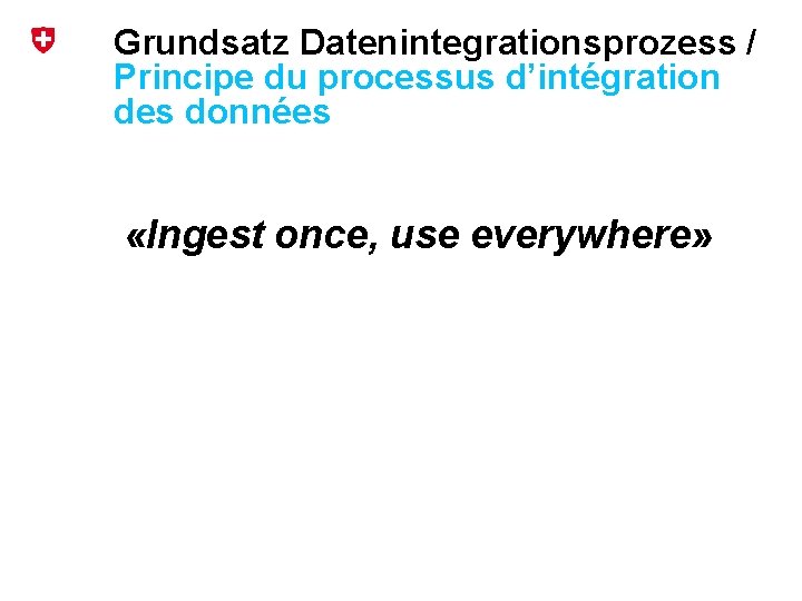 Grundsatz Datenintegrationsprozess / Principe du processus d’intégration des données «Ingest once, use everywhere» Bundesamt