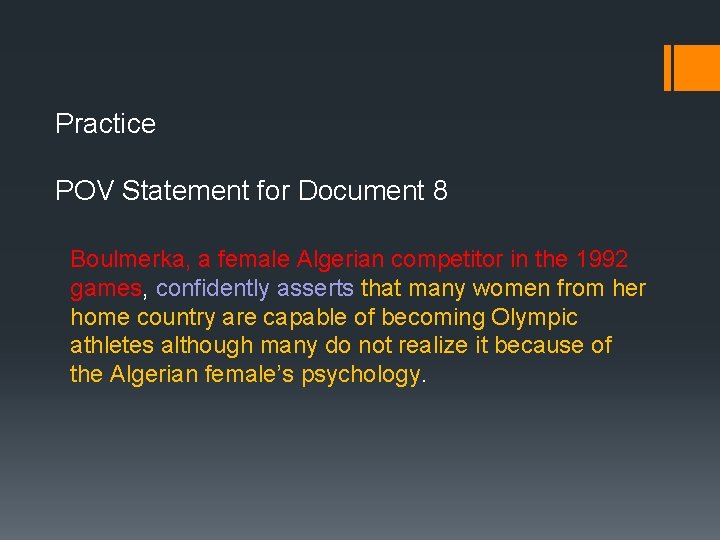 Practice POV Statement for Document 8 Boulmerka, a female Algerian competitor in the 1992