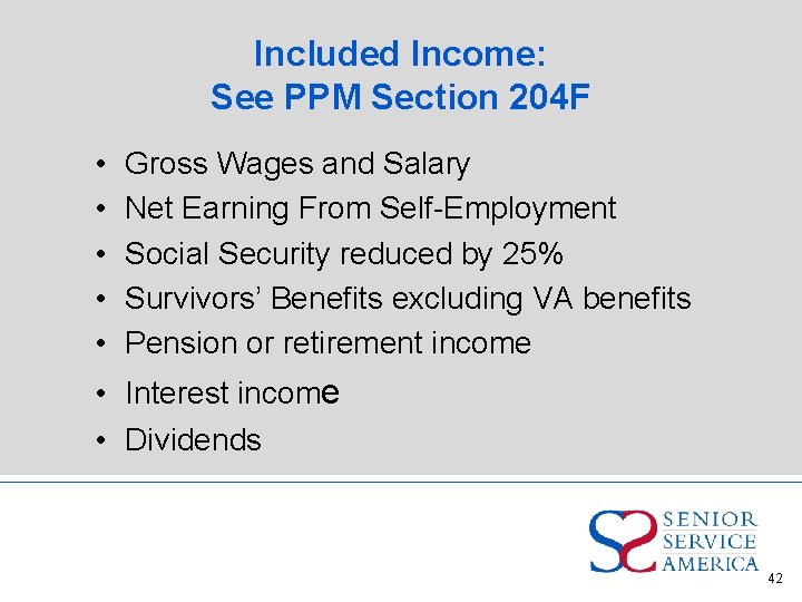 Included Income: See PPM Section 204 F • • • Gross Wages and Salary